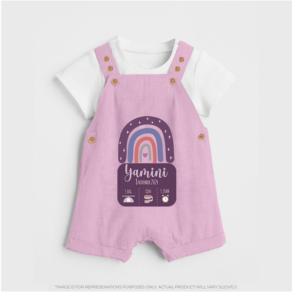 Custom Birthday Stat Dungaree Set | Personalized Dungaree Set with Baby's Birth Date and Weight - BABY PINK - 0 - 5 Months Old (Chest 18")