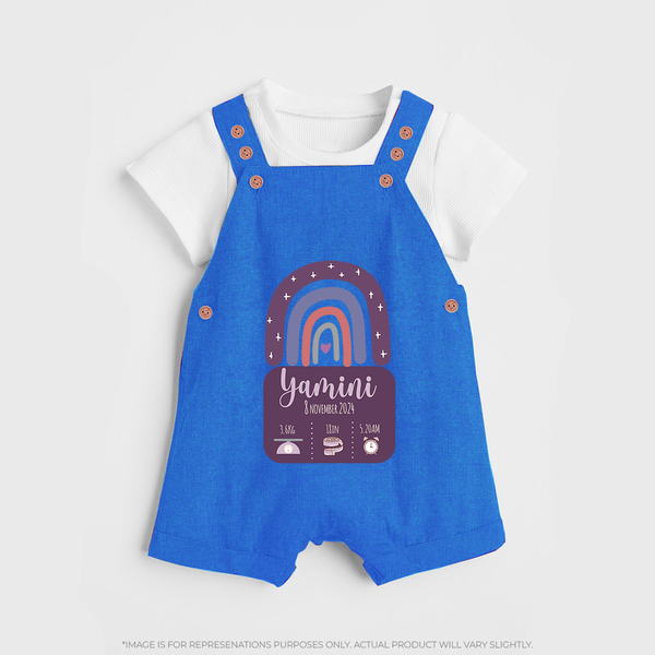 Custom Birthday Stat Dungaree Set | Personalized Dungaree Set with Baby's Birth Date and Weight - COBALT BLUE - 0 - 5 Months Old (Chest 18")