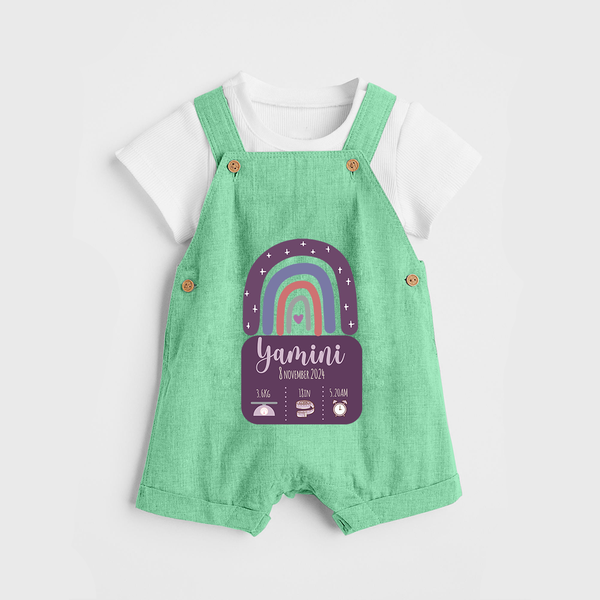 Custom Birthday Stat Dungaree Set | Personalized Dungaree Set with Baby's Birth Date and Weight - GREEN - 0 - 5 Months Old (Chest 18")