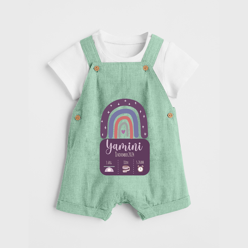 Custom Birthday Stat Dungaree Set | Personalized Dungaree Set with Baby's Birth Date and Weight - MINT GREEN - 0 - 5 Months Old (Chest 18")