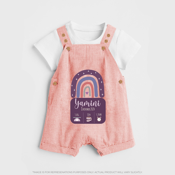 Custom Birthday Stat Dungaree Set | Personalized Dungaree Set with Baby's Birth Date and Weight - PEACH - 0 - 5 Months Old (Chest 18")