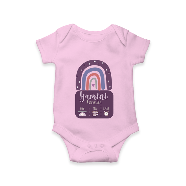 Custom Birthday Stat Romper | Personalized Romper with Baby's Birth Date and Weight - BABY PINK - New Born (Chest 14")