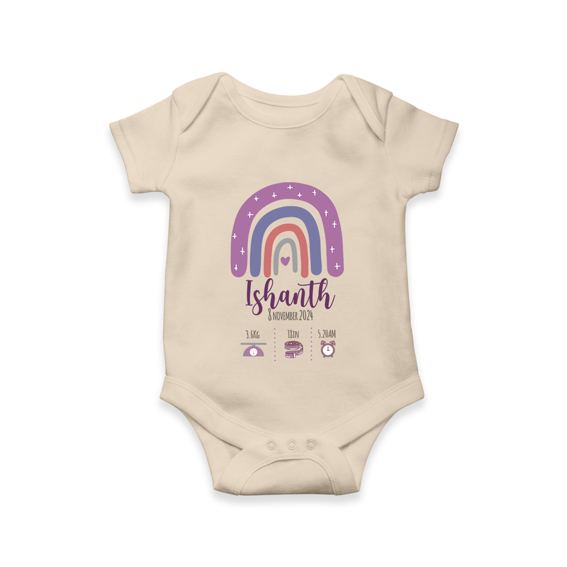 "Adorable Arrival - Customized Romper With Baby Name, Weight, And Birth Details" - IVORY - 0 - 3 Months Old (Chest 16")