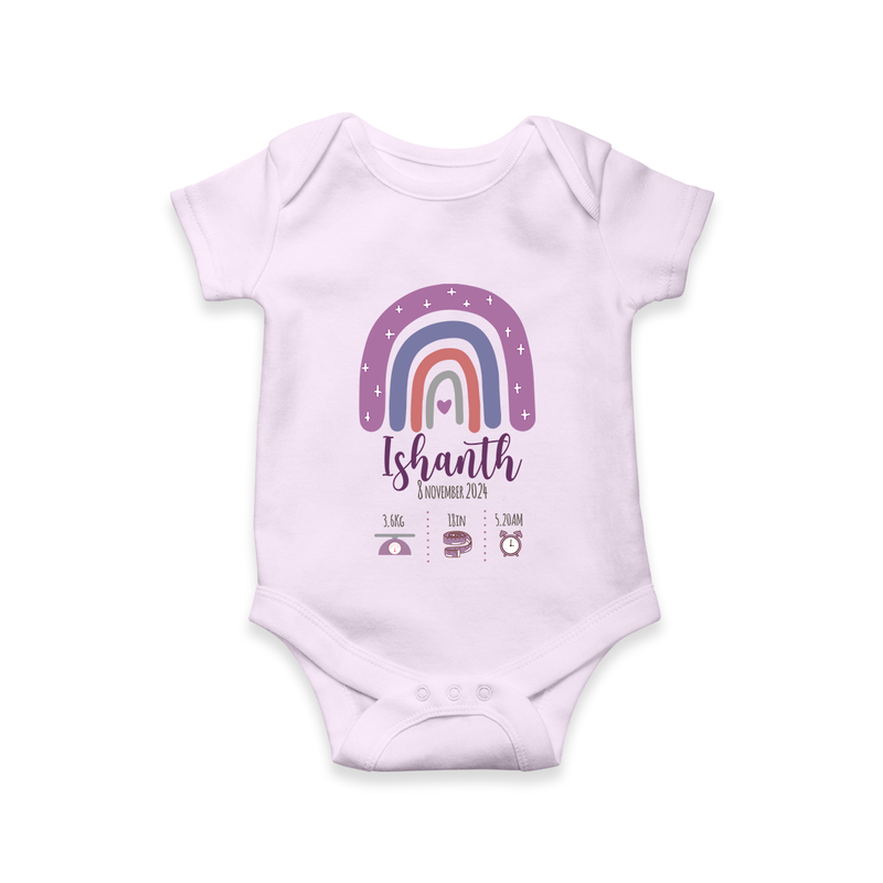 "Adorable Arrival - Customized Romper With Baby Name, Weight, And Birth Details" - LILAC - 0 - 3 Months Old (Chest 16")