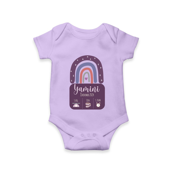 Custom Birthday Stat Romper | Personalized Romper with Baby's Birth Date and Weight - LILAC - New Born (Chest 14")