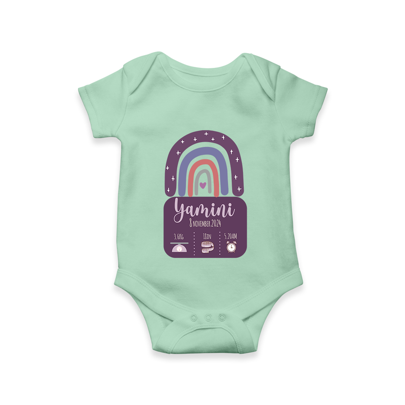 Custom Birthday Stat Romper | Personalized Romper with Baby's Birth Date and Weight - MINT GREEN - New Born (Chest 14")