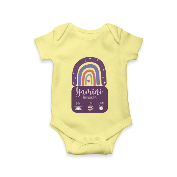 Custom Birthday Stat Romper | Personalized Romper with Baby's Birth Date and Weight - PASTEL YELLOW - New Born (Chest 14")