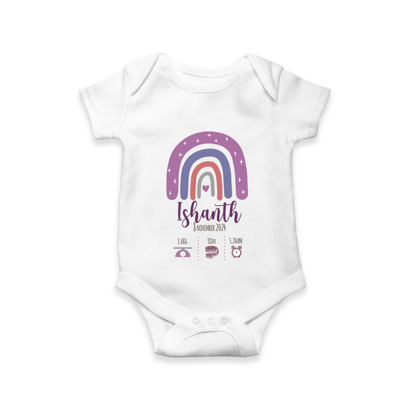 "Adorable Arrival - Customized Romper With Baby Name, Weight, And Birth Details" - WHITE - 0 - 3 Months Old (Chest 16")