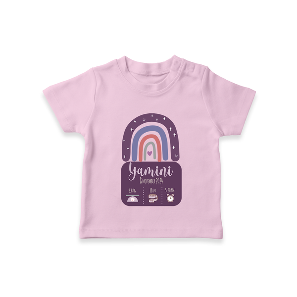 Custom Birthday Stat T-shirt | Personalized T-shirt with Baby's Birth Date and Weight - BABY PINK - 0-5 Months Old (Chest 17")