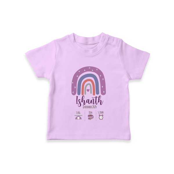 "Adorable Arrival - Customized T-shirt With Baby Name, Weight, And Birth Details" - LILAC - 0-5 Months Old (Chest 17")