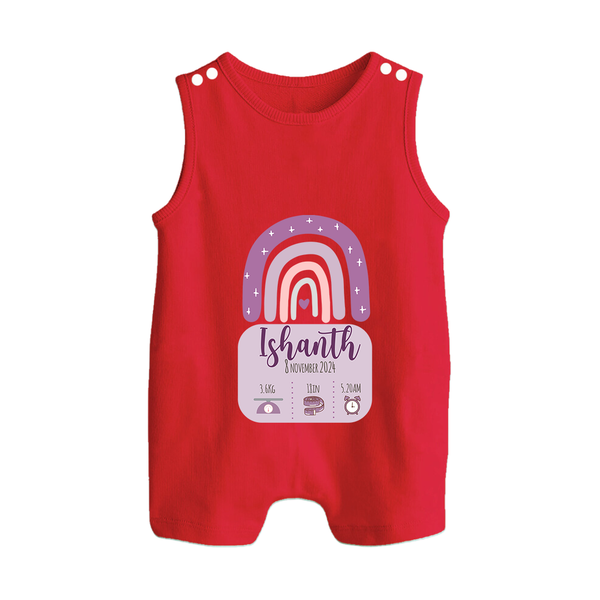Custom Birthday Stat Romper Suit/Sleeveless Romper | Personalized Romper Suit/Sleeveless Romper with Baby's Birth Date and Weight - RED - 0 - 5 Months Old (Chest 18")
