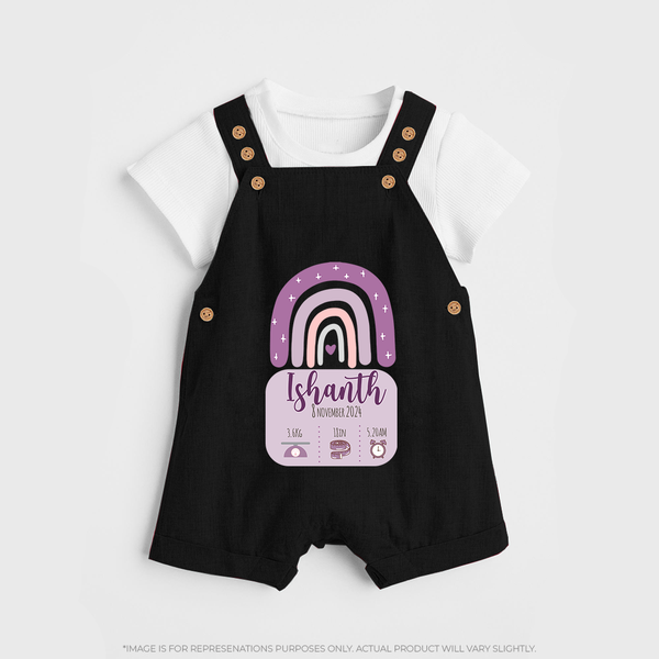 Custom Birthday Stat Dungaree Set | Personalized Dungaree Set with Baby's Birth Date and Weight - BLACK - 0 - 5 Months Old (Chest 18")