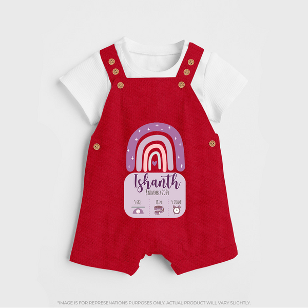 Custom Birthday Stat Dungaree Set | Personalized Dungaree Set with Baby's Birth Date and Weight - RED - 0 - 5 Months Old (Chest 18")