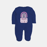 Custom Birthday Stat Sleep Suit/Full sleeve body suit | Personalized Sleep Suit/Full sleeve body suit with Baby's Birth Date and Weight - NAVY BLUE - New Born (Chest 7.5")