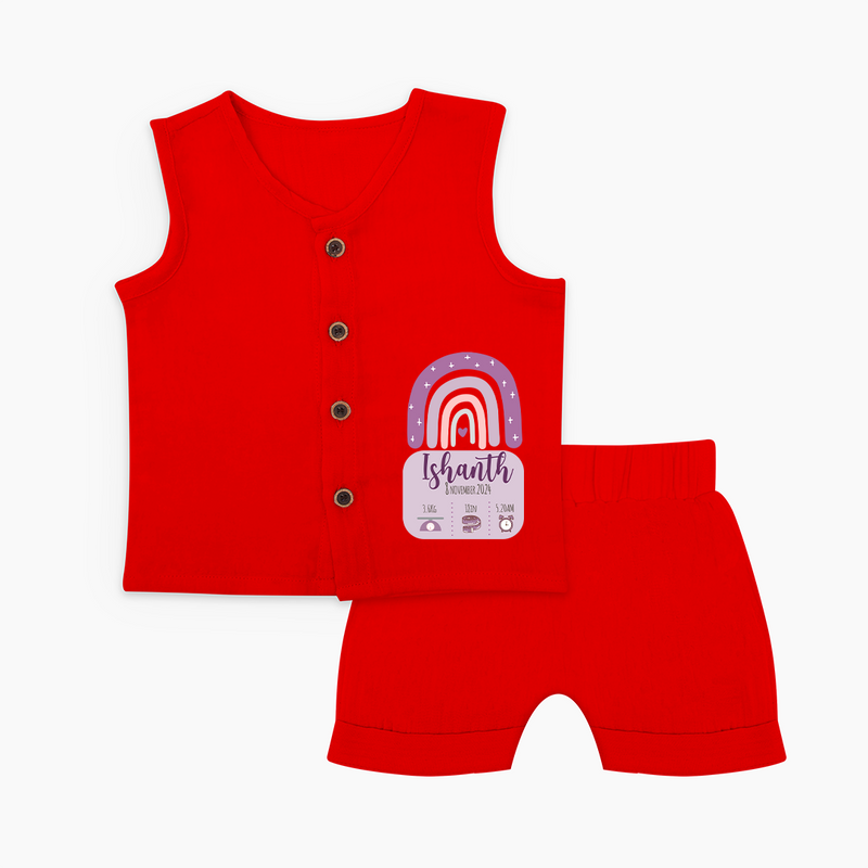 Custom Birthday Stat Jabla Set | Personalized Jabla Set with Baby's Birth Date and Weight - RED - 0 - 3 Months Old (Chest 9.8")