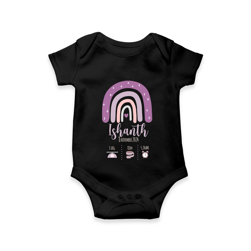 "Adorable Arrival - Customized Romper With Baby Name, Weight, And Birth Details" - BLACK - 0 - 3 Months Old (Chest 16")