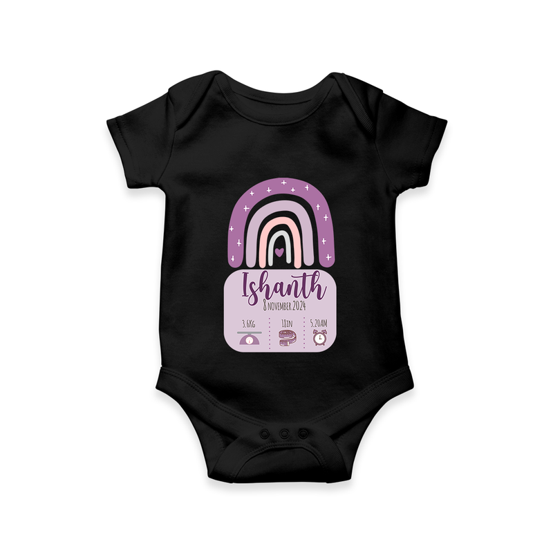 Custom Birthday Stat Romper | Personalized Romper with Baby's Birth Date and Weight - BLACK - New Born (Chest 14")