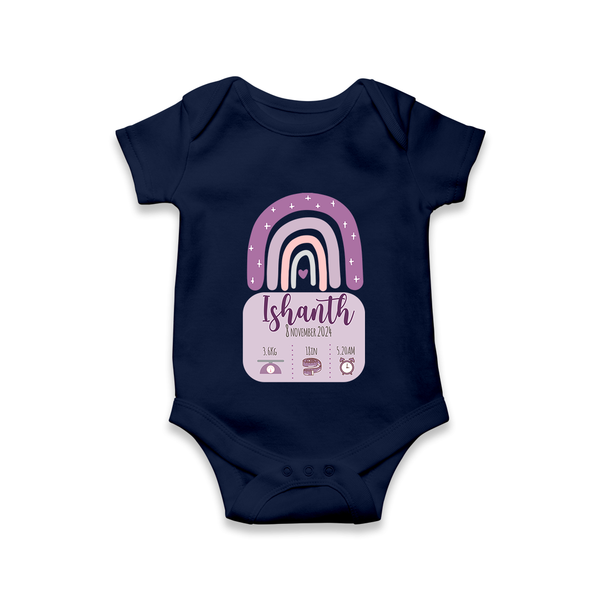 Custom Birthday Stat Romper | Personalized Romper with Baby's Birth Date and Weight - NAVY BLUE - New Born (Chest 14")
