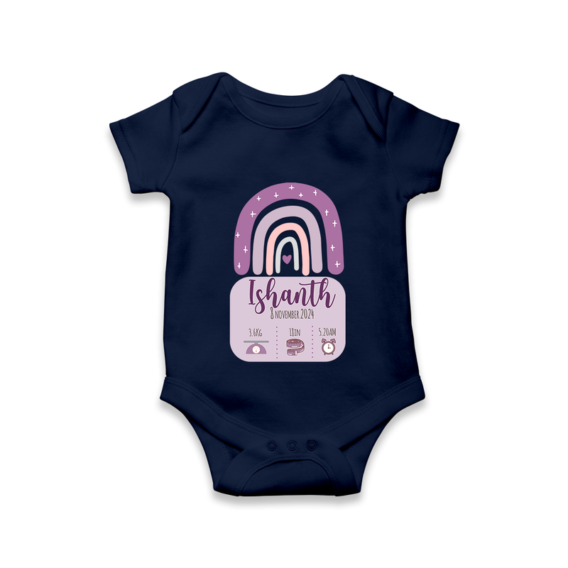 Custom Birthday Stat Romper | Personalized Romper with Baby's Birth Date and Weight - NAVY BLUE - New Born (Chest 14")