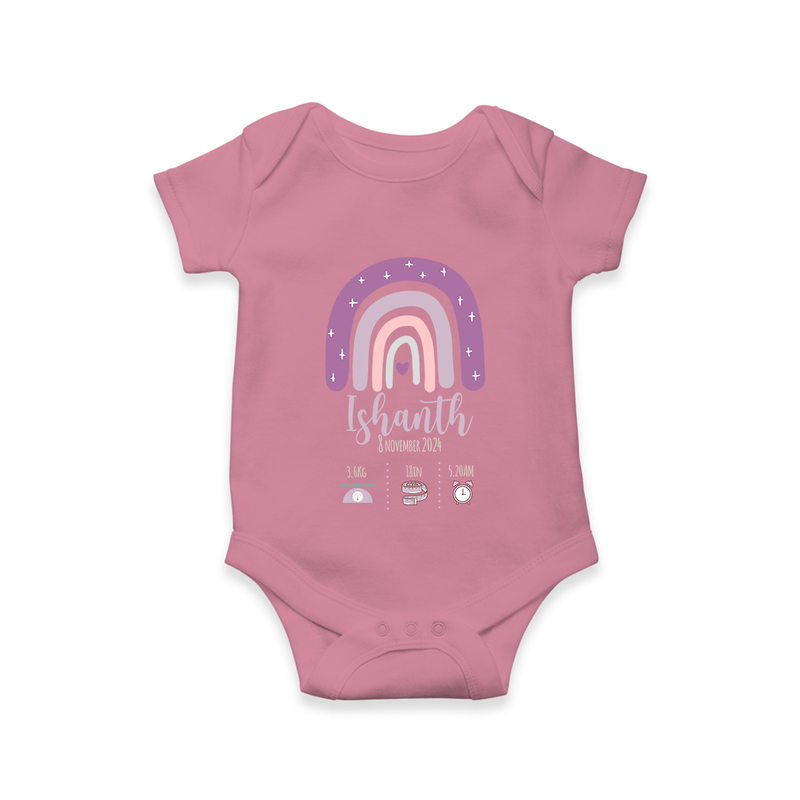 "Adorable Arrival - Customized Romper With Baby Name, Weight, And Birth Details" - ONION - 0 - 3 Months Old (Chest 16")