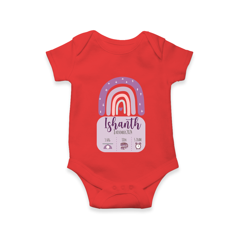 Custom Birthday Stat Romper | Personalized Romper with Baby's Birth Date and Weight - RED - New Born (Chest 14")