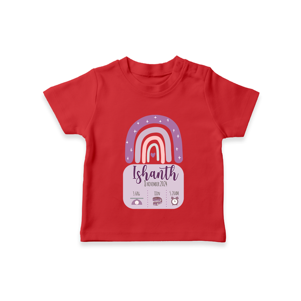 Custom Birthday Stat T-shirt | Personalized T-shirt with Baby's Birth Date and Weight - RED - 0-5 Months Old (Chest 17")