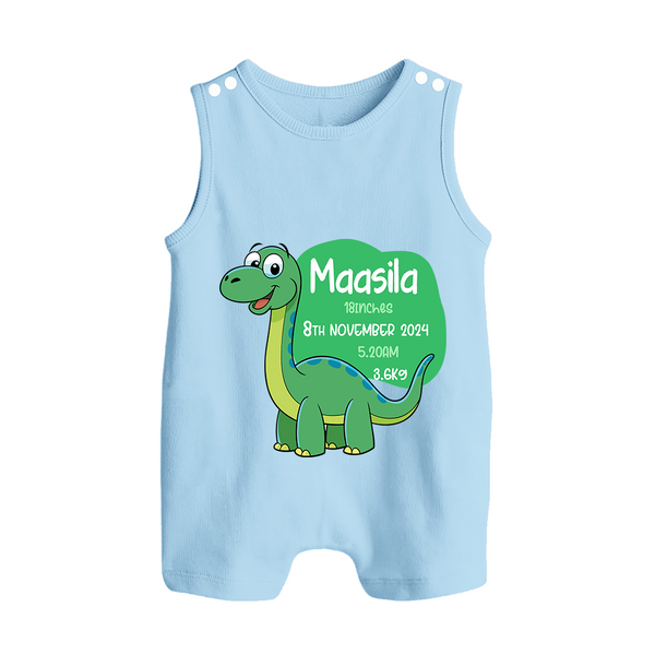 Milestone Birth Stats Romper Suit/Sleeveless Romper | Personalized Romper Suit/Sleeveless Romper for Baby's Special Day - BABY BLUE - 0 - 5 Months Old (Chest 18")