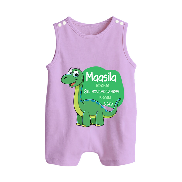 Milestone Birth Stats Romper Suit/Sleeveless Romper | Personalized Romper Suit/Sleeveless Romper for Baby's Special Day - LILAC - 0 - 5 Months Old (Chest 18")