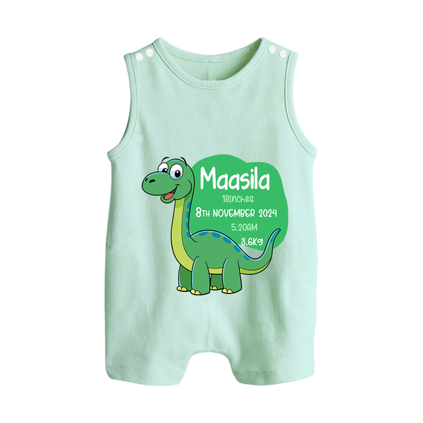 Milestone Birth Stats Romper Suit/Sleeveless Romper | Personalized Romper Suit/Sleeveless Romper for Baby's Special Day - MINT GREEN - 0 - 5 Months Old (Chest 18")