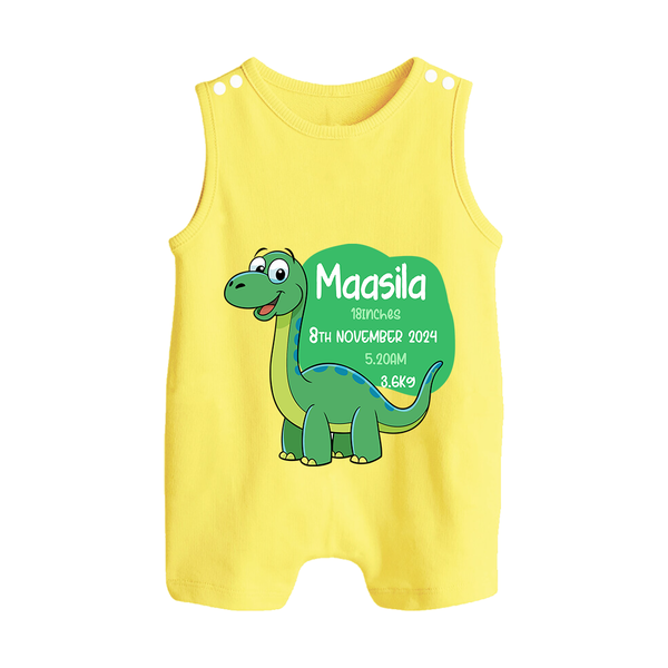 Milestone Birth Stats Romper Suit/Sleeveless Romper | Personalized Romper Suit/Sleeveless Romper for Baby's Special Day - PASTEL YELLOW - 0 - 5 Months Old (Chest 18")