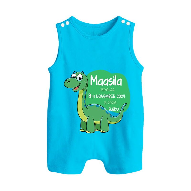 Milestone Birth Stats Romper Suit/Sleeveless Romper | Personalized Romper Suit/Sleeveless Romper for Baby's Special Day - SKY BLUE - 0 - 5 Months Old (Chest 18")