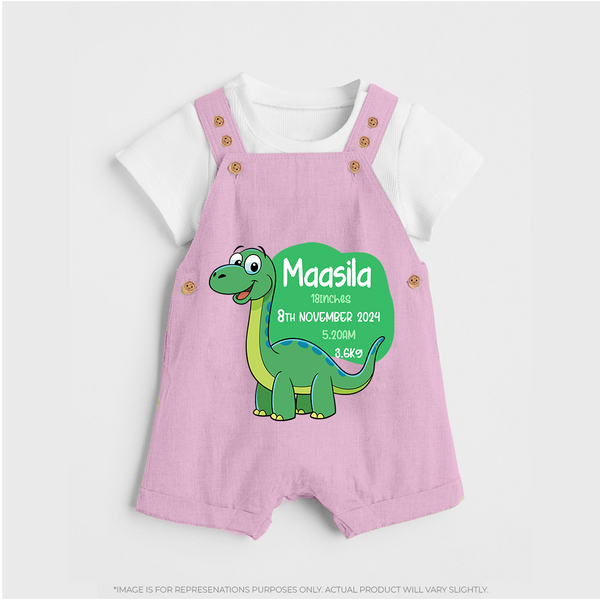 Milestone Birth Stats Dungaree Set | Personalized Dungaree Set for Baby's Special Day - BABY PINK - 0 - 5 Months Old (Chest 18")