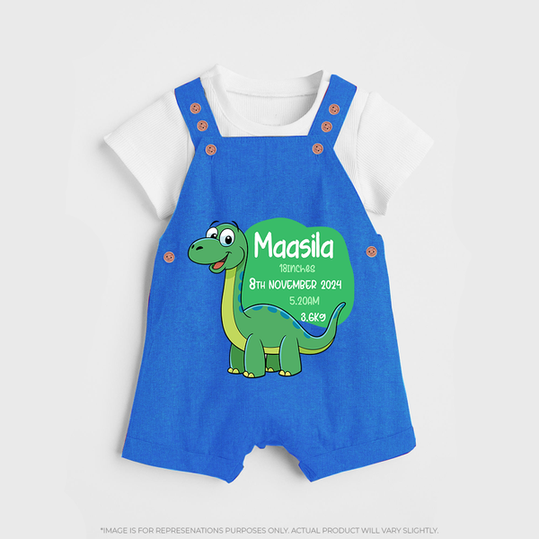 Milestone Birth Stats Dungaree Set | Personalized Dungaree Set for Baby's Special Day - COBALT BLUE - 0 - 5 Months Old (Chest 18")