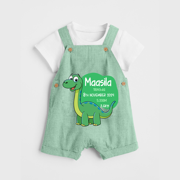 Milestone Birth Stats Dungaree Set | Personalized Dungaree Set for Baby's Special Day - MINT GREEN - 0 - 5 Months Old (Chest 18")