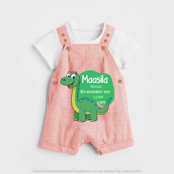 Milestone Birth Stats Dungaree Set | Personalized Dungaree Set for Baby's Special Day - PEACH - 0 - 5 Months Old (Chest 18")