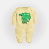 Milestone Birth Stats Sleep Suit/Full sleeve body suit | Personalized Sleep Suit/Full sleeve body suit for Baby's Special Day - PASTEL YELLOW - New Born (Chest 7.5")