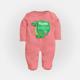 Milestone Birth Stats Sleep Suit/Full sleeve body suit | Personalized Sleep Suit/Full sleeve body suit for Baby's Special Day - PEACH - New Born (Chest 7.5")