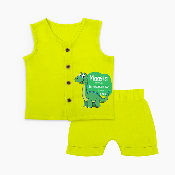 Milestone Birth Stats Jabla Set | Personalized Jabla Set for Baby's Special Day - LIME GREEN - 0 - 3 Months Old (Chest 9.8")