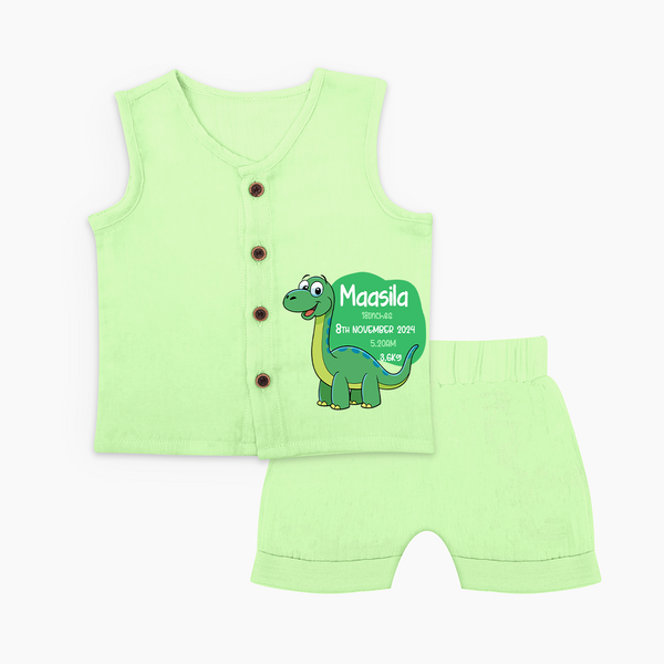 Milestone Birth Stats Jabla Set | Personalized Jabla Set for Baby's Special Day - PASTEL GREEN - 0 - 3 Months Old (Chest 9.8")