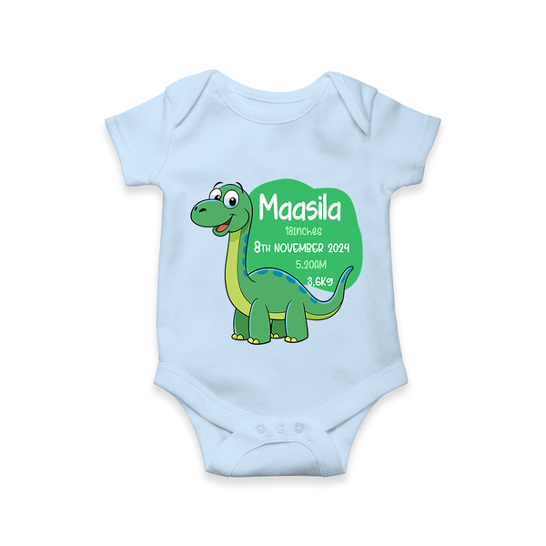 Milestone Birth Stats Romper | Personalized Romper for Baby's Special Day - BABY BLUE - New Born (Chest 14")