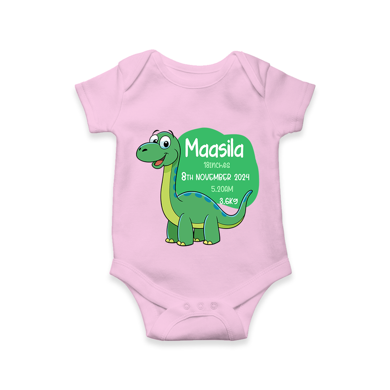 Milestone Birth Stats Romper | Personalized Romper for Baby's Special Day - BABY PINK - New Born (Chest 14")