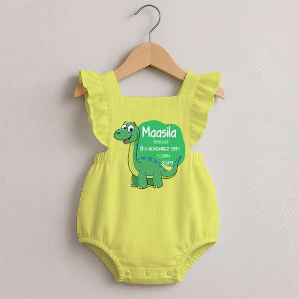Milestone Birth Stats Romper Frock | Personalized Romper Frock for Baby's Special Day - PASTEL YELLOW - 0 - 3 Months Old (Chest 19")
