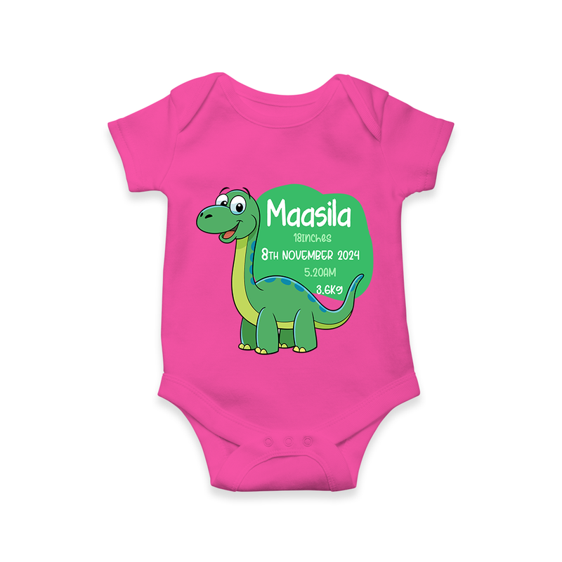 Milestone Birth Stats Romper | Personalized Romper for Baby's Special Day - HOT PINK - New Born (Chest 14")