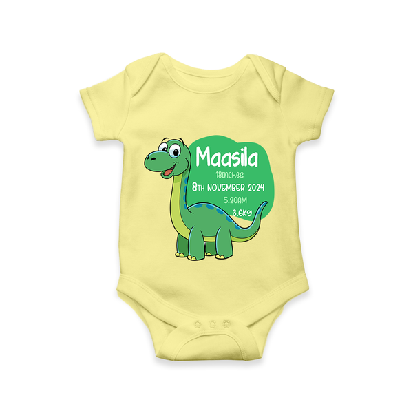 Milestone Birth Stats Romper | Personalized Romper for Baby's Special Day - PASTEL YELLOW - New Born (Chest 14")