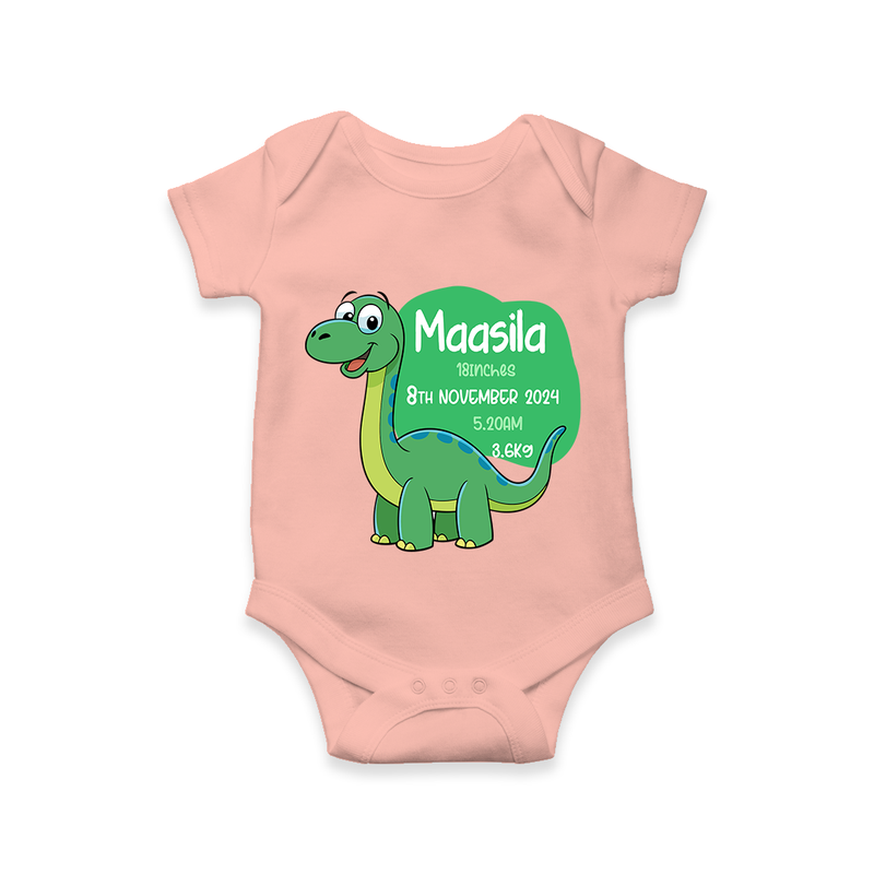 Milestone Birth Stats Romper | Personalized Romper for Baby's Special Day - PEACH - New Born (Chest 14")