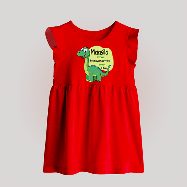 Milestone Birth Stats Baby Frock | Personalized Baby Frock for Baby's Special Day - RED - 0 - 3 Months Old (Chest 17")