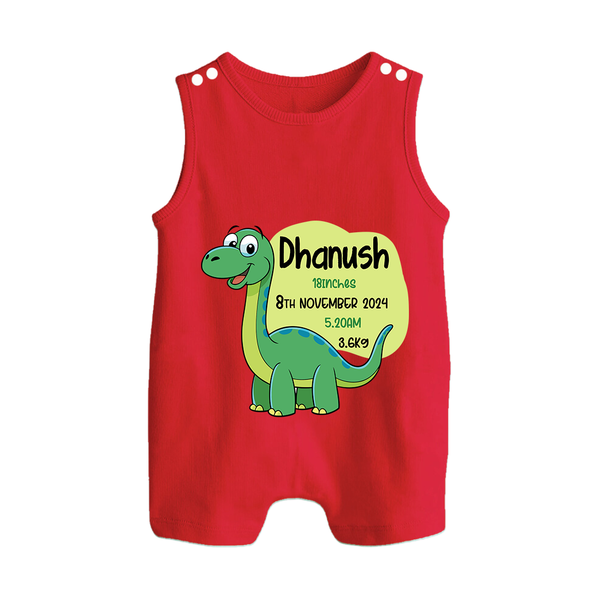 Milestone Birth Stats Romper Suit/Sleeveless Romper | Personalized Romper Suit/Sleeveless Romper for Baby's Special Day - RED - 0 - 5 Months Old (Chest 18")