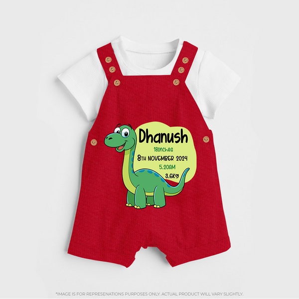 Milestone Birth Stats Dungaree Set | Personalized Dungaree Set for Baby's Special Day - RED - 0 - 5 Months Old (Chest 18")