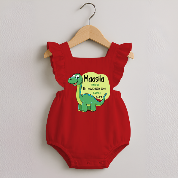 Milestone Birth Stats Romper Frock | Personalized Romper Frock for Baby's Special Day - RED - 0 - 3 Months Old (Chest 19")