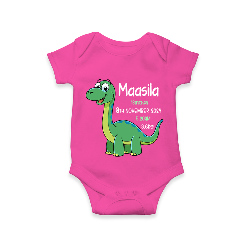 "Little Star's Arrival - Customized Romper With Baby Name, Weight, And Birth Details" - HOT PINK - 0 - 3 Months Old (Chest 16")